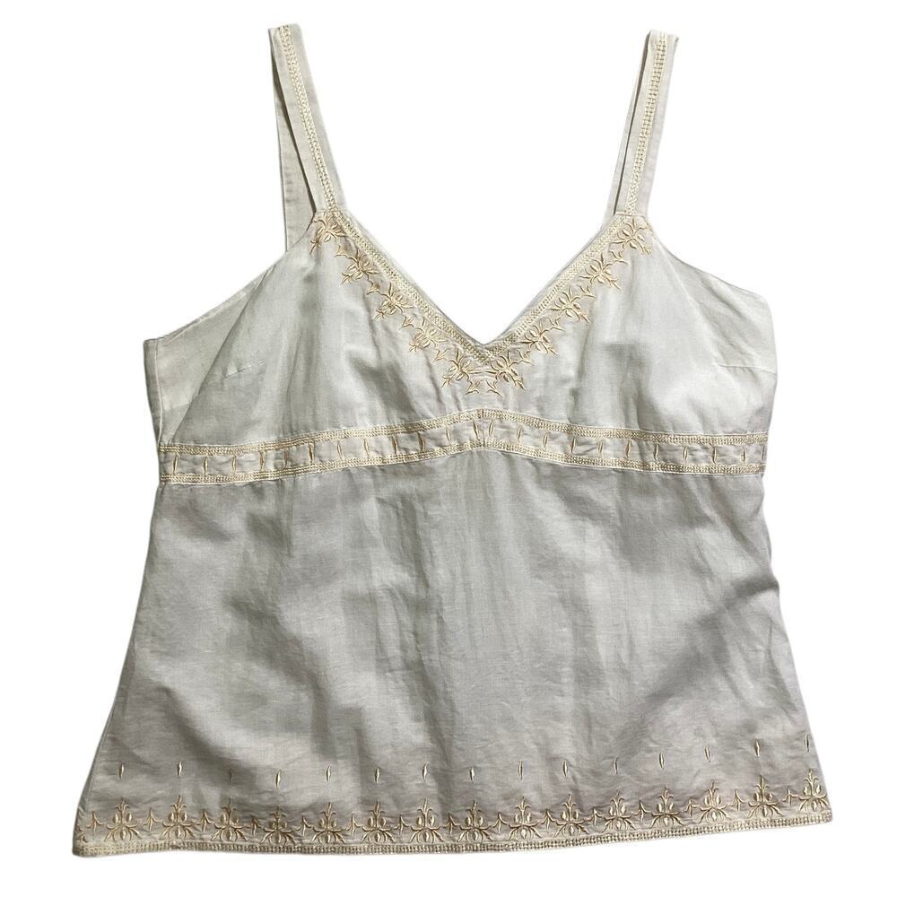 Vintage old navy Y2K cami tank top grunge embroidered v-neck & hem  XL‎ cream